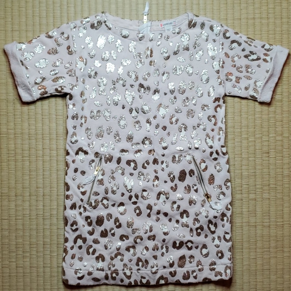 J.Crew Crewcuts Glitter Gold Cheetah Fleece Terry "T" Dress